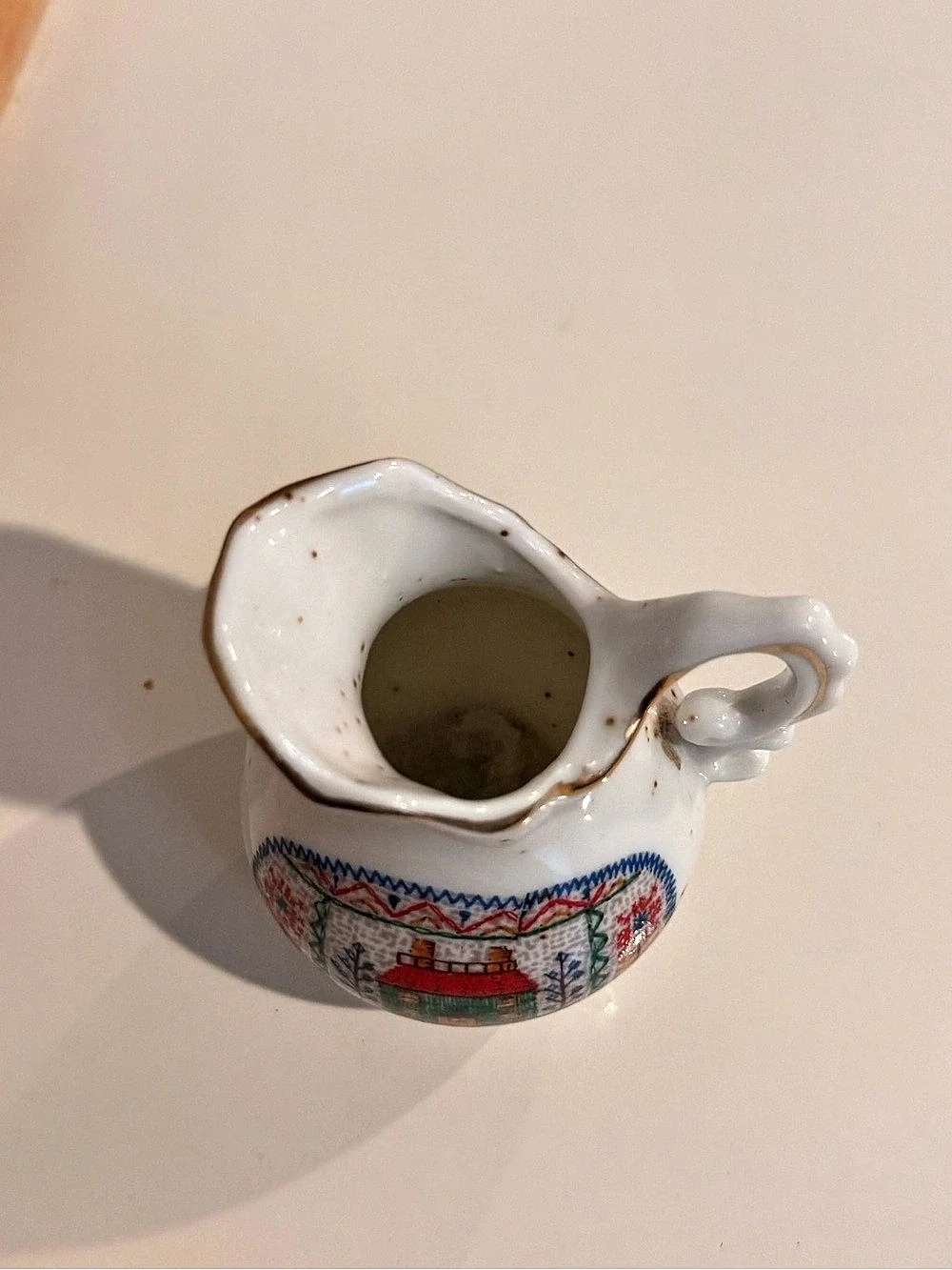 Vintage Enesco Japan Cross Stitch Sampler Ceramic Mini Pitcher Creamer, 1970s Co